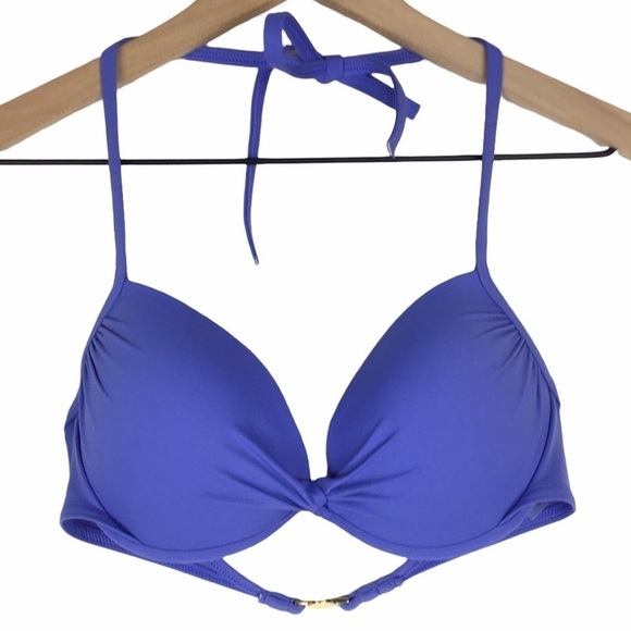 VICTORIA’S SECRET Bikini Top Push Up Padded Halter Tie Neck Twist Periwinkle 34C - Picture 8 of 8